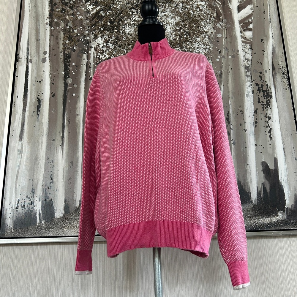 Vineyard Vines by Shep & Ian Pink Two-Tone Pattern Weave Textured Quarter Zip L - Picture 3 of 9